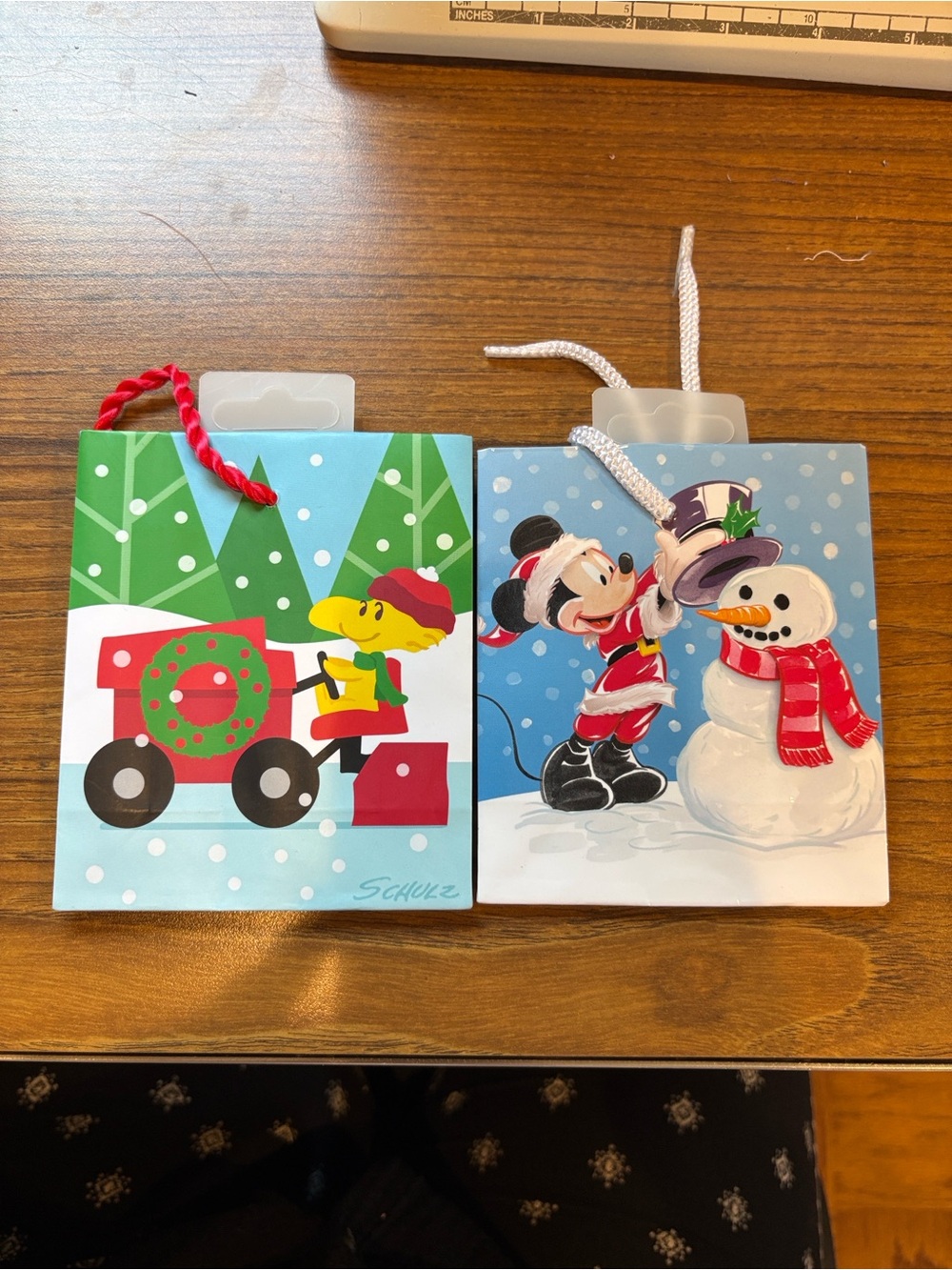 Schultz Peanuts Woodstock Holiday Gift Bag and Mickey Mouse Holiday Gift Bag